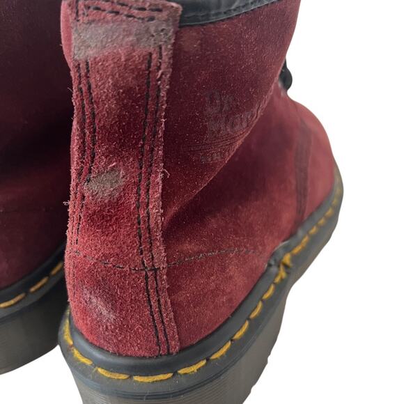Vintage Dr. Martens Made In England Dark Red Suede Lace Up 6 Eye Boots Size 6 US - Picture 5 of 13
